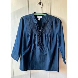 Ann Taylor Loft top size small navy blue peasant shirt 3/4 sleeve
